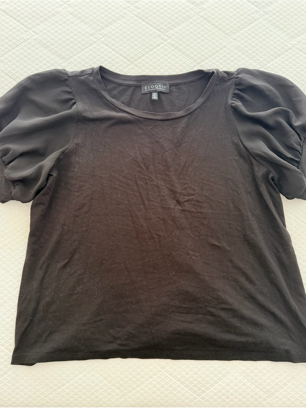 Eloquii Black Puff Sleeve Tee with Sheer Short Sleeves